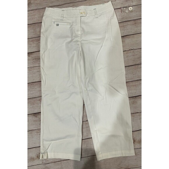 NWOT Basic Editions Chino Capri Pants Women's White Stretch Cotton Size 10 - Picture 1 of 6